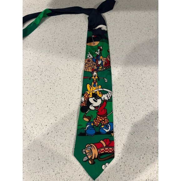 Mickey Mouse & Friends 100% Silk Men's Tie Golf Goofy Pluto Disney Store Vintage - Picture 2 of 4
